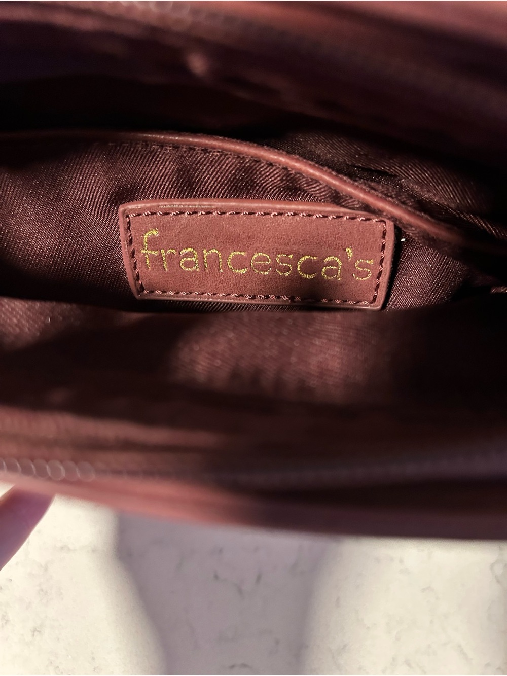 Like New Francesca’s Burgundy Woven Tassel Studded Crossbody Bag - Picture 8 of 14